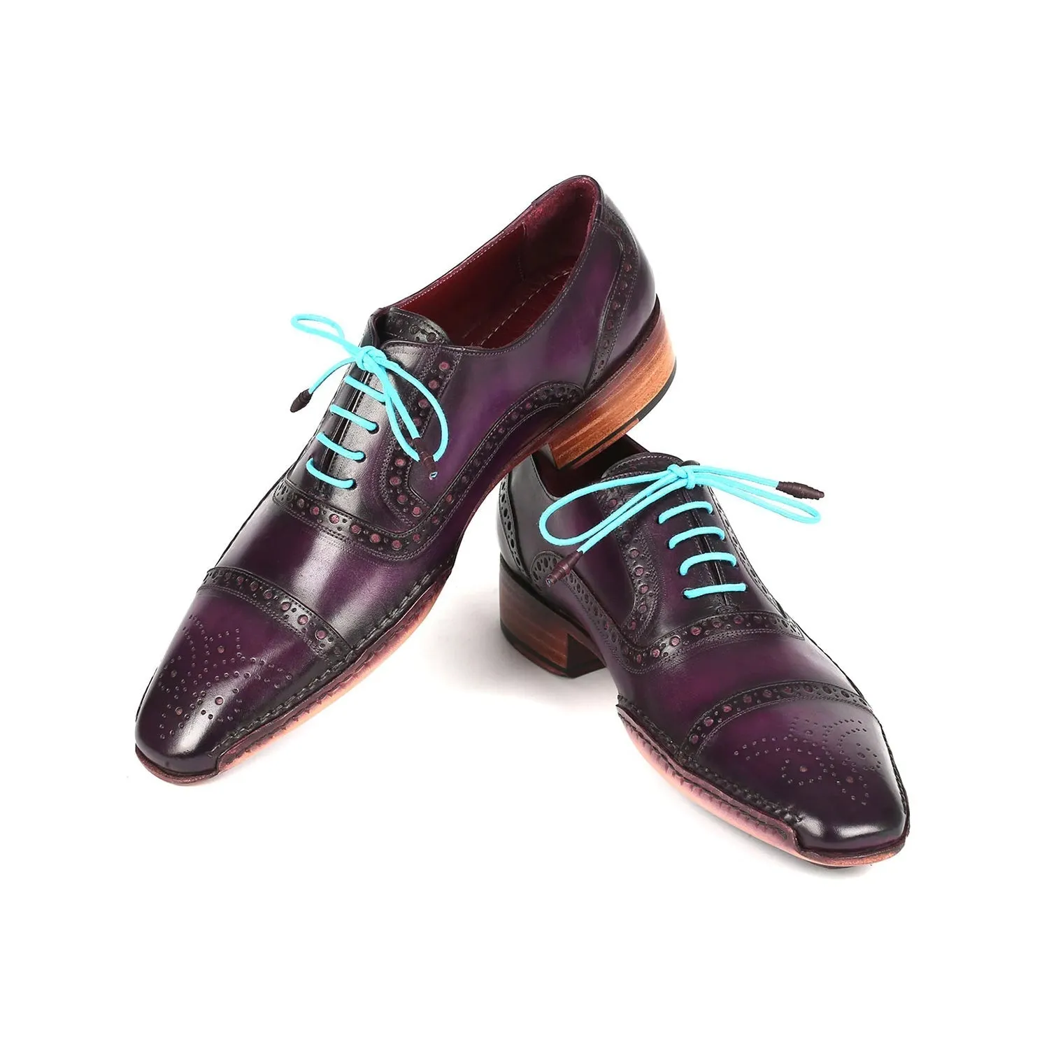 Paul Parkman 5032-PRP Men's Shoes Purple Calf-Skin Leather Opanka Cap-Toe Oxfords (PM6350)