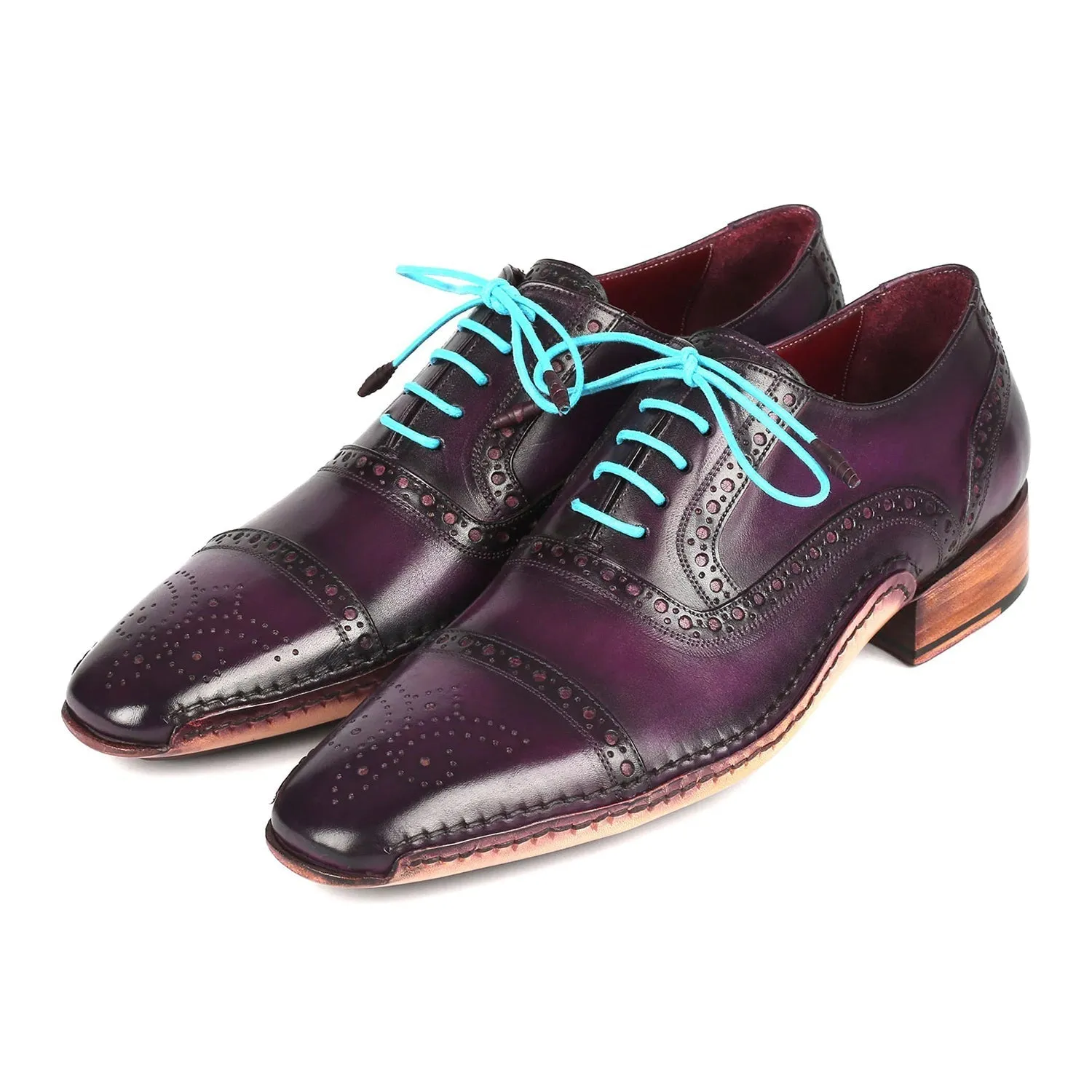 Paul Parkman 5032-PRP Men's Shoes Purple Calf-Skin Leather Opanka Cap-Toe Oxfords (PM6350)