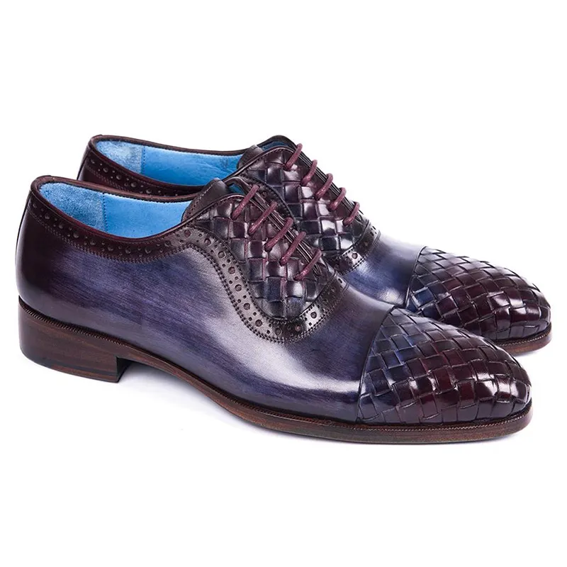 Navy & Purple Woven Leather Captoe Oxfords by Paul Parkman