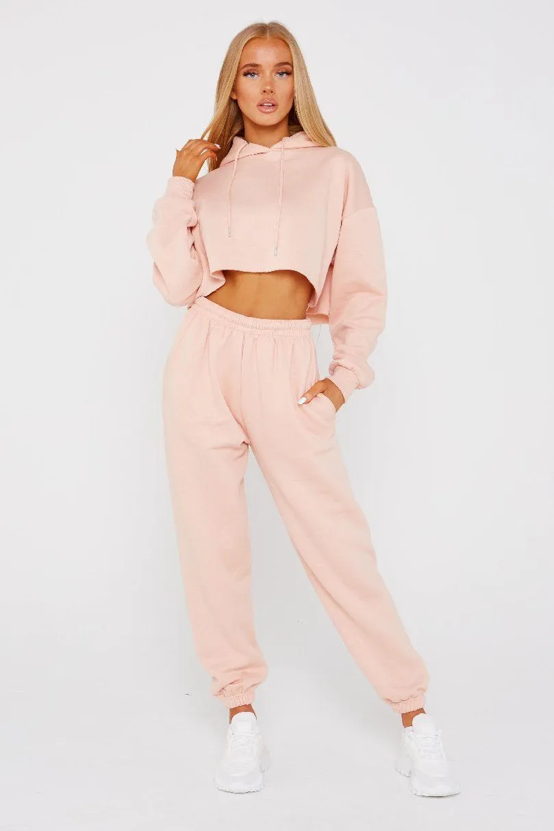 Peach Crop Tracksuit Loungewear Set - Oiliva