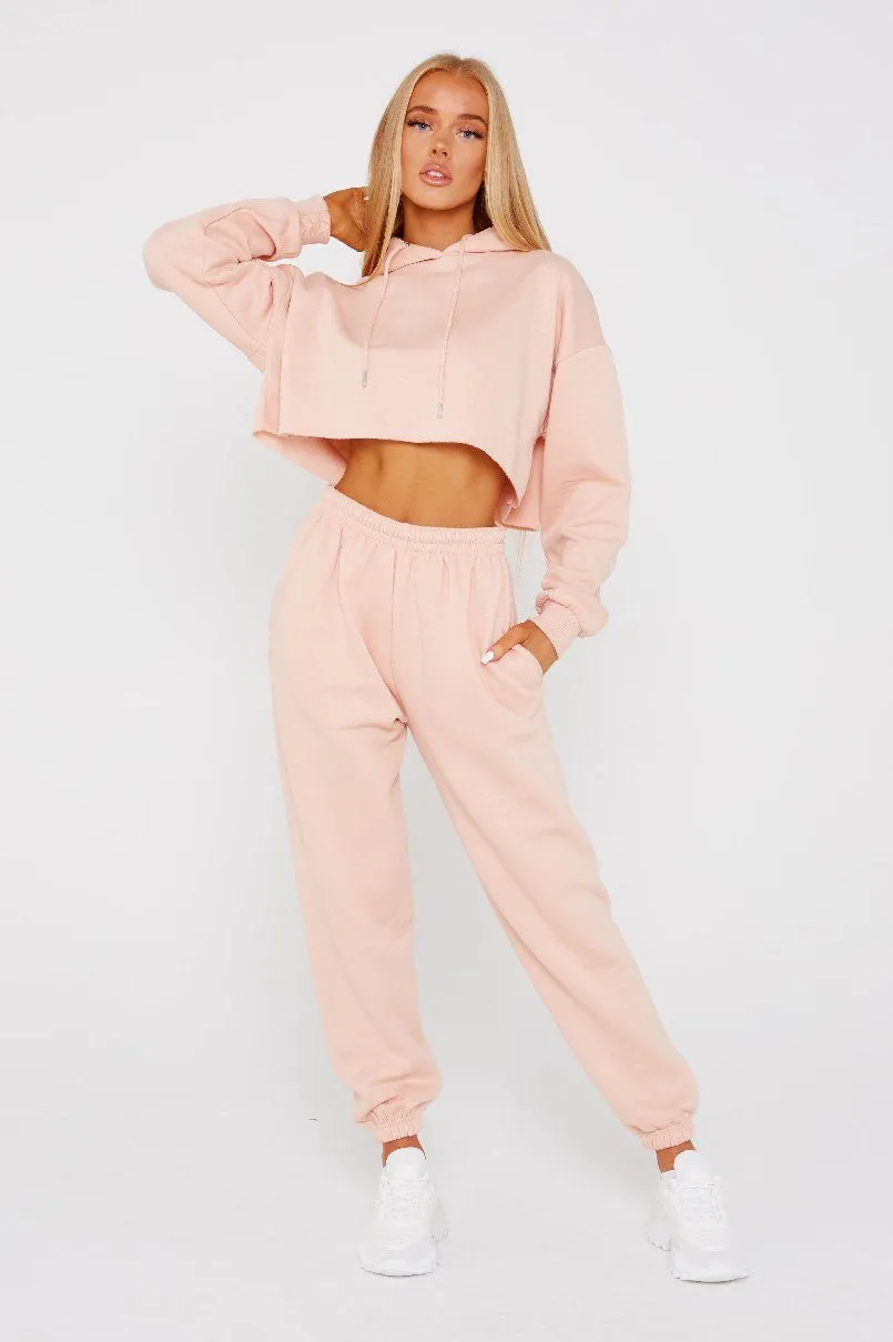 Peach Crop Tracksuit Loungewear Set - Oiliva