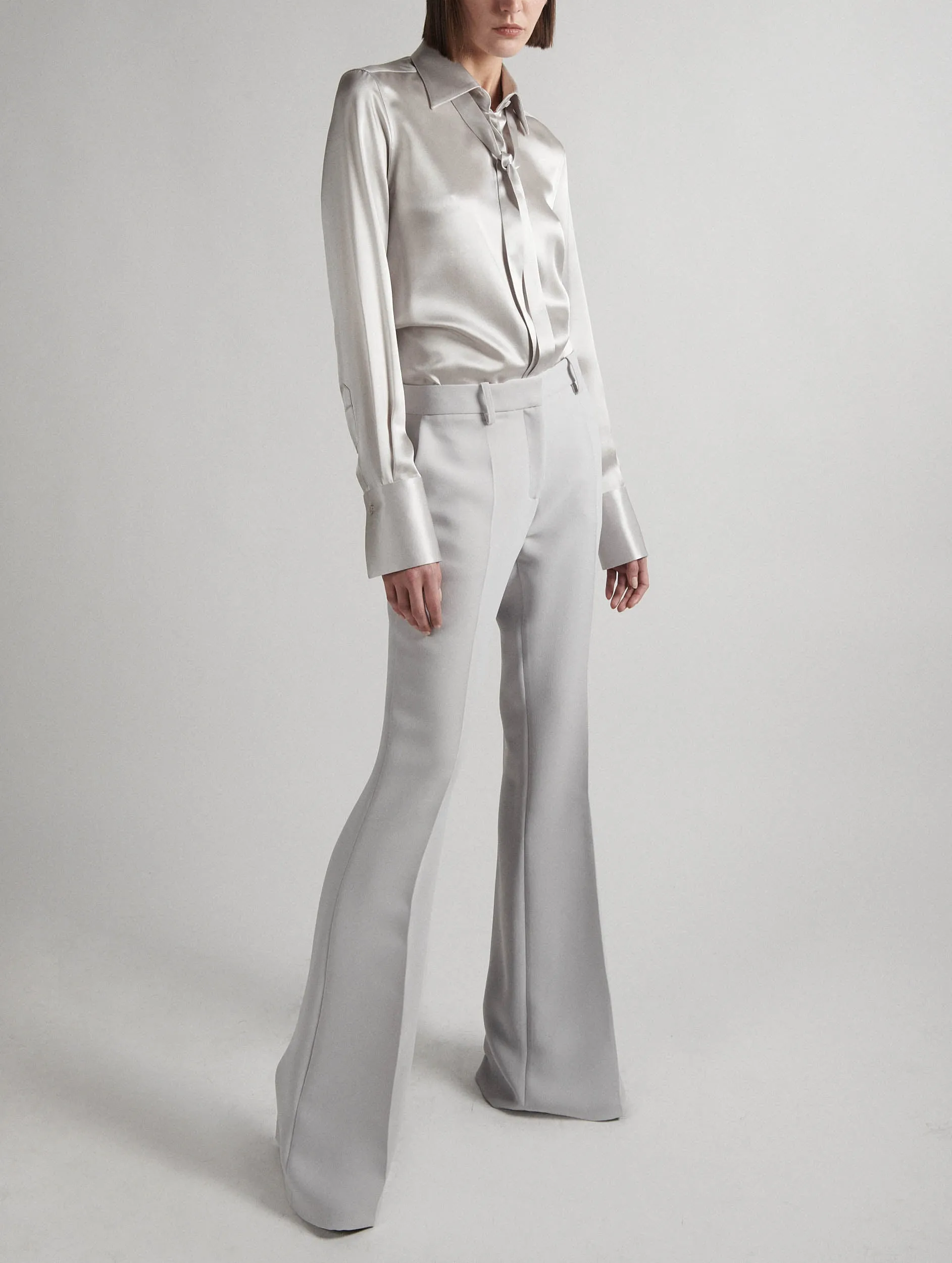 Pearl grey crepe bootleg trousers