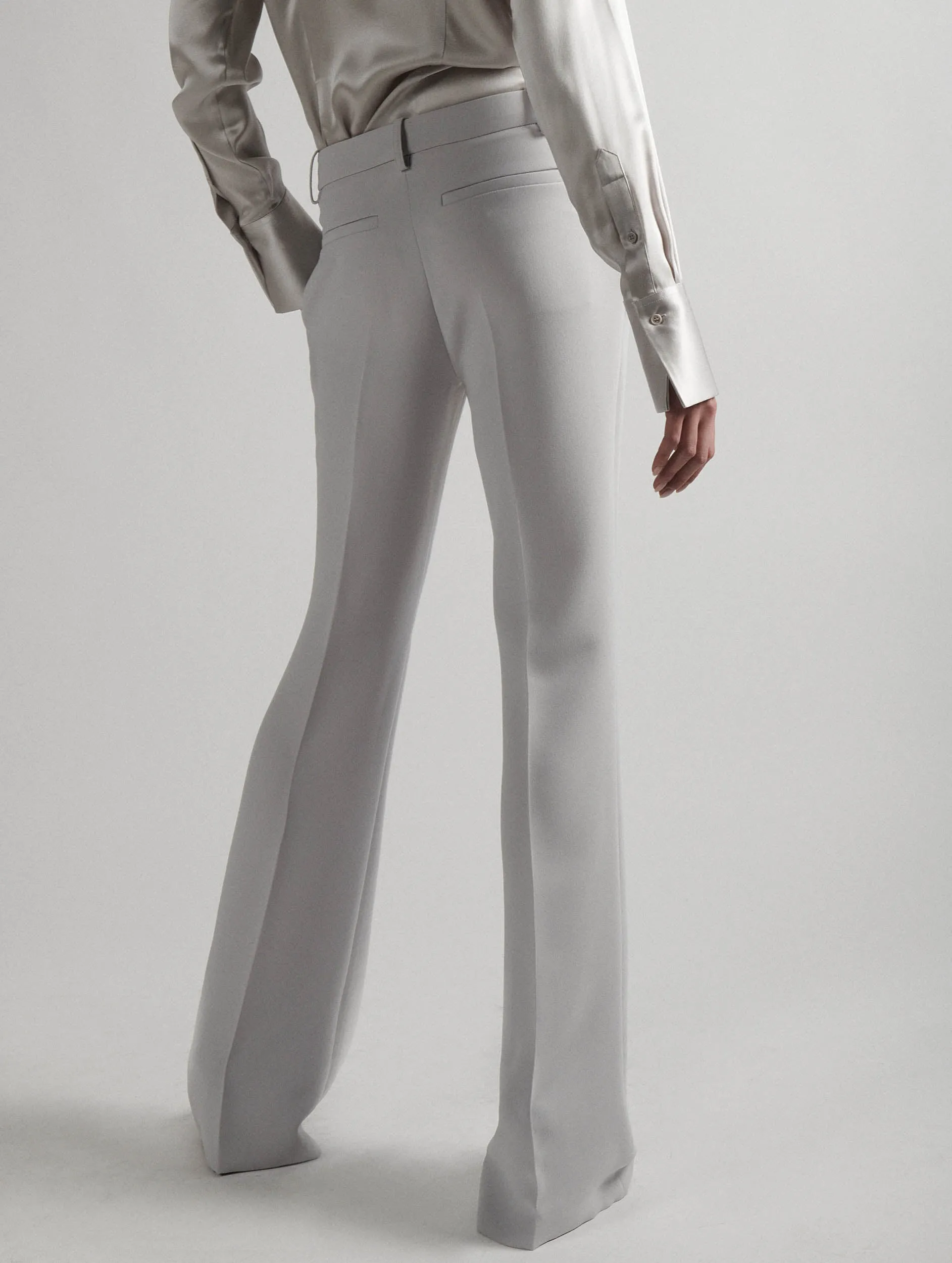 Pearl grey crepe bootleg trousers