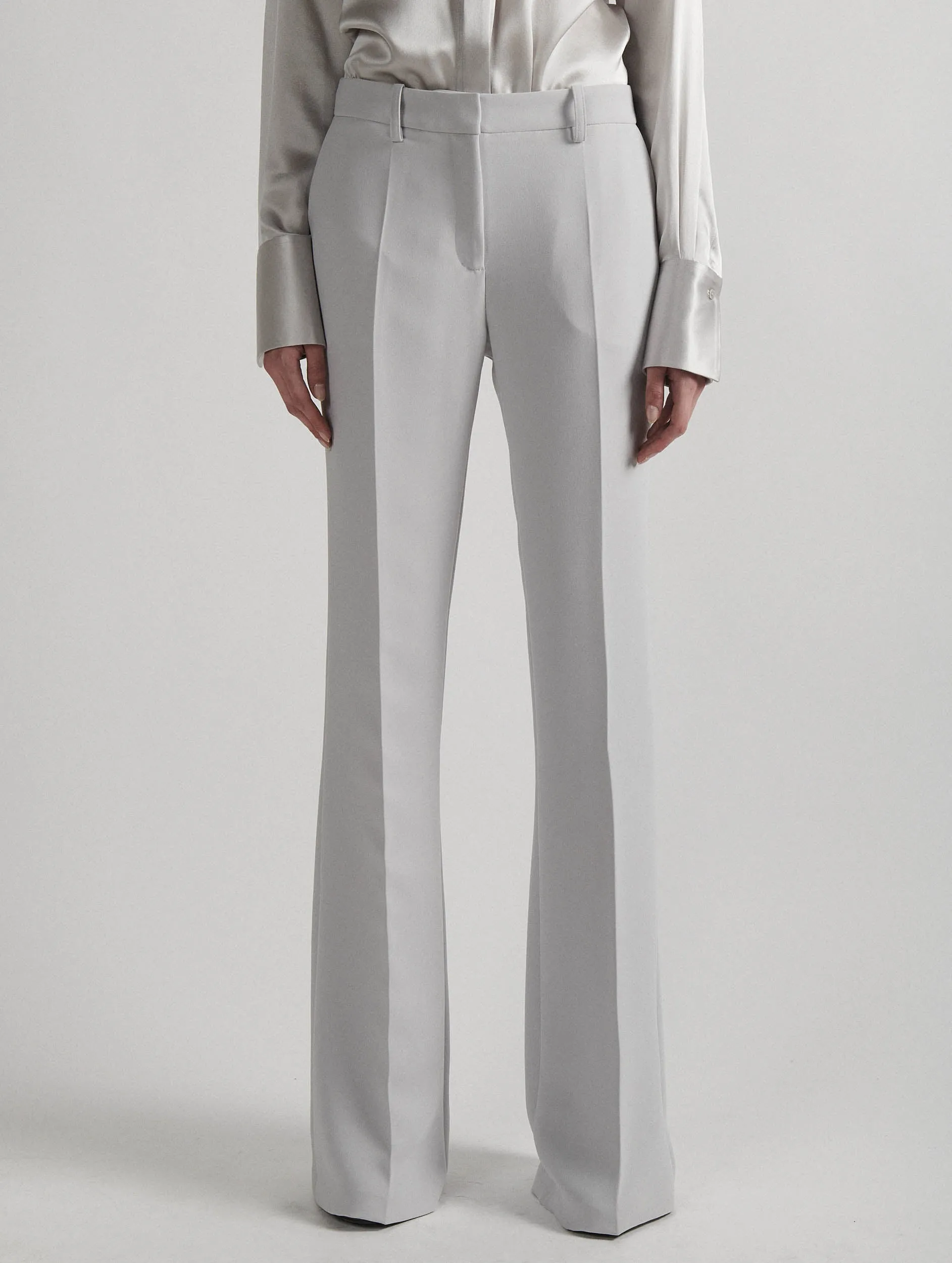 Pearl grey crepe bootleg trousers