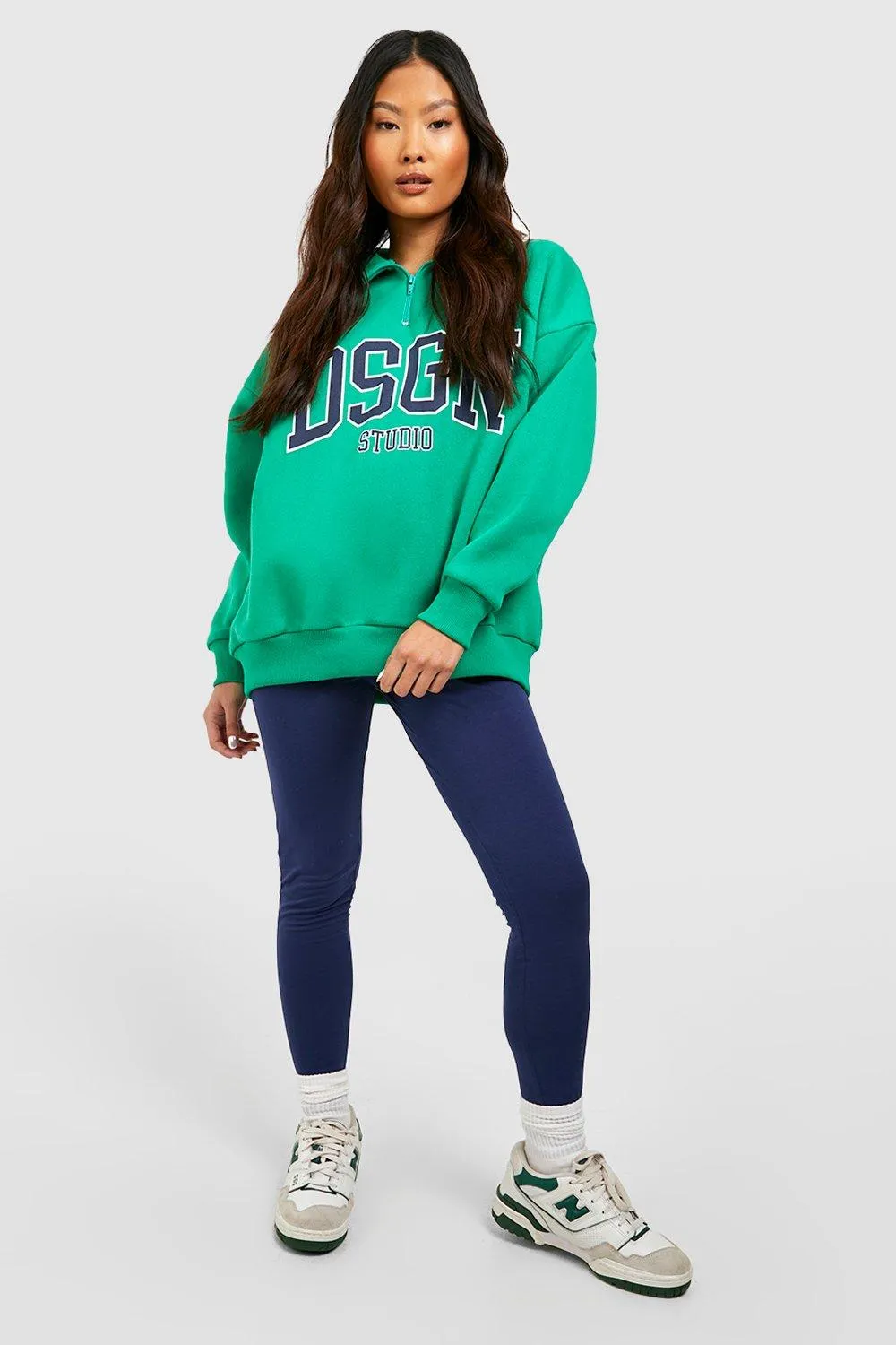 Petite Slogan Oversized Half Zip And Leggings Tracksuit