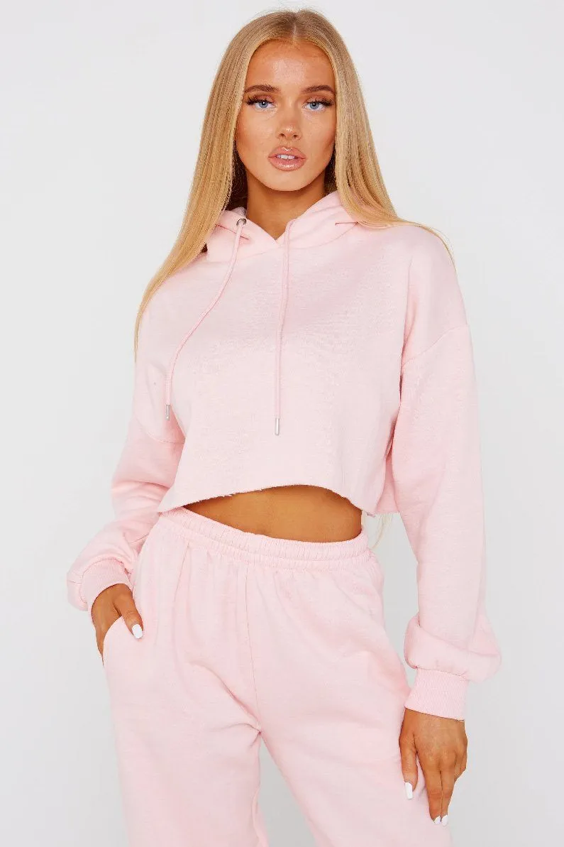 Pink Crop Tracksuit Loungewear Set - Oiliva