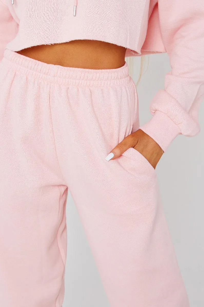 Pink Crop Tracksuit Loungewear Set - Oiliva