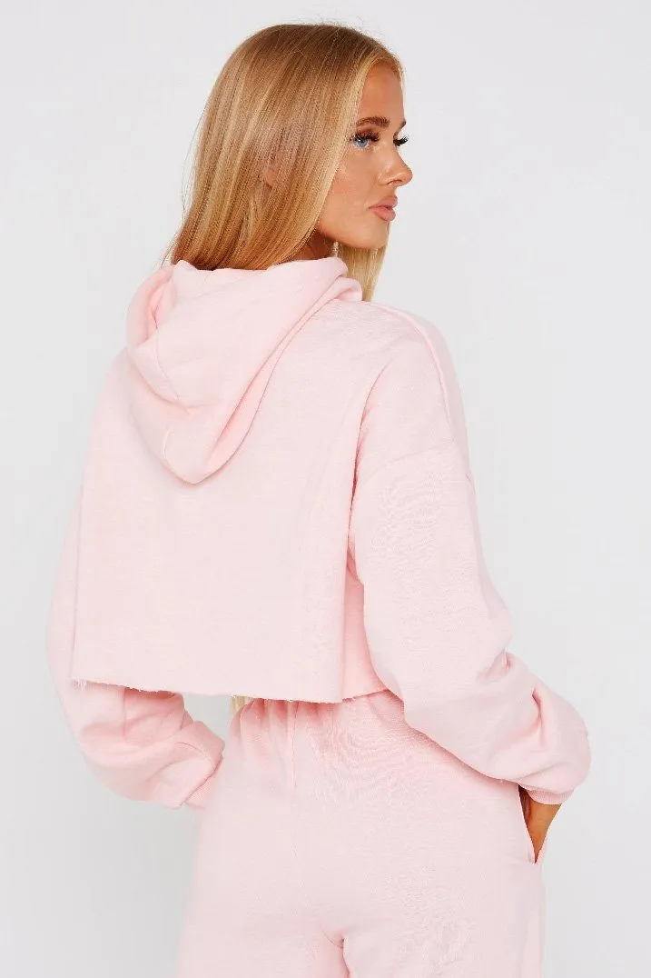 Pink Crop Tracksuit Loungewear Set - Oiliva