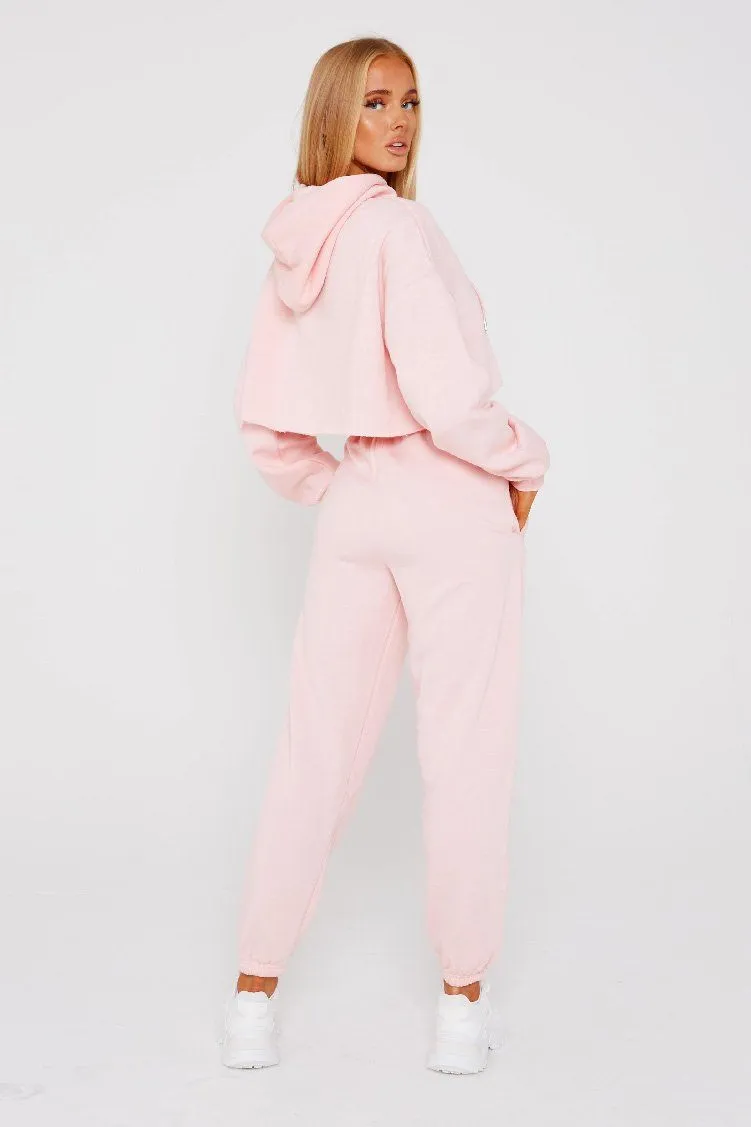 Pink Crop Tracksuit Loungewear Set - Oiliva