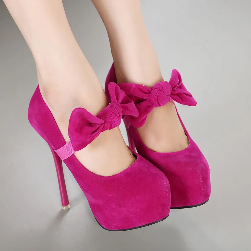 Pink Fushia Two Ways Bow Platforms High Heels Stiletto