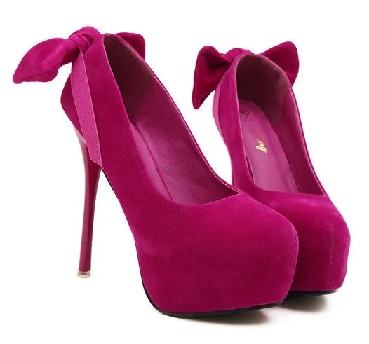 Pink Fushia Two Ways Bow Platforms High Heels Stiletto