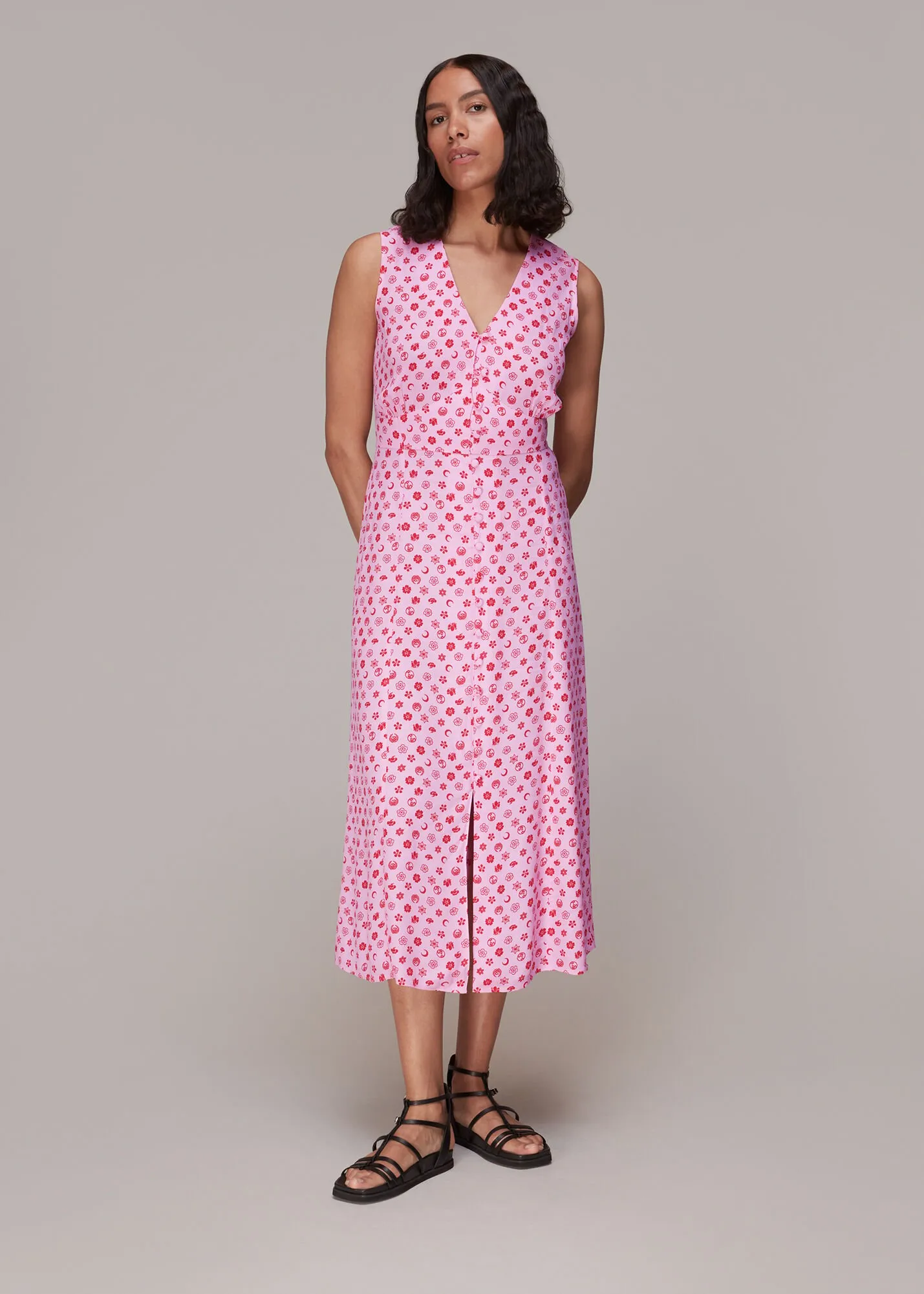 Pink Moon Floral Print Midi Dress