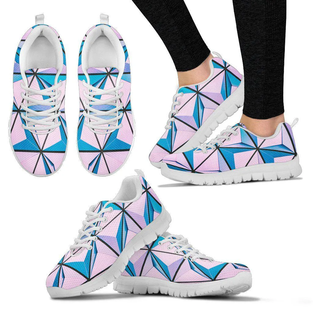 Pink Polygons White Border Women's Sneakers