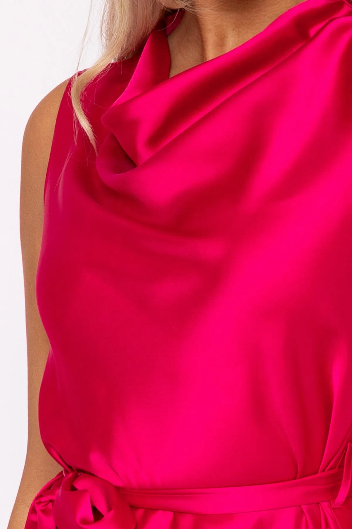 Pink Satin Cowl Neck Dress