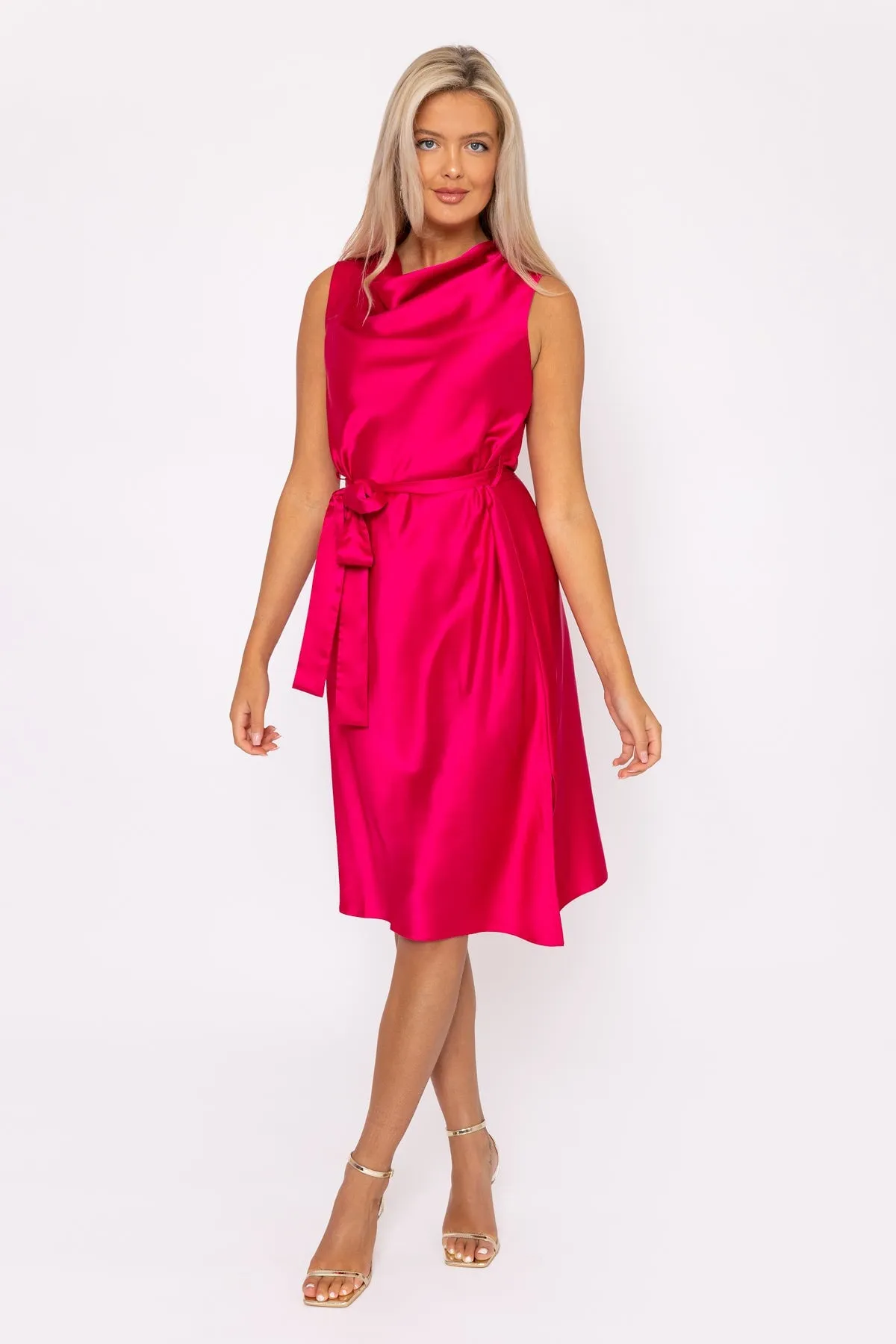 Pink Satin Cowl Neck Dress