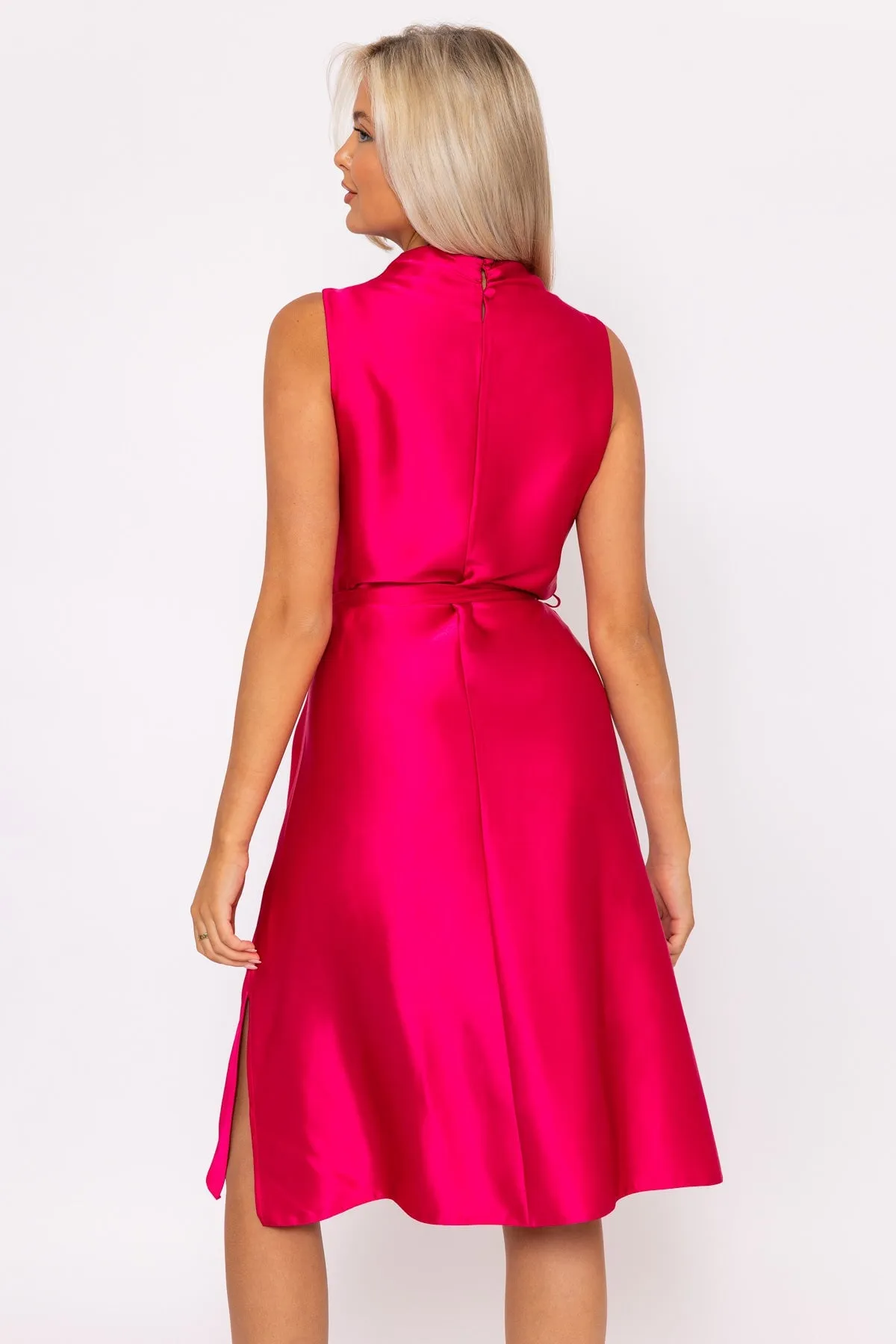 Pink Satin Cowl Neck Dress