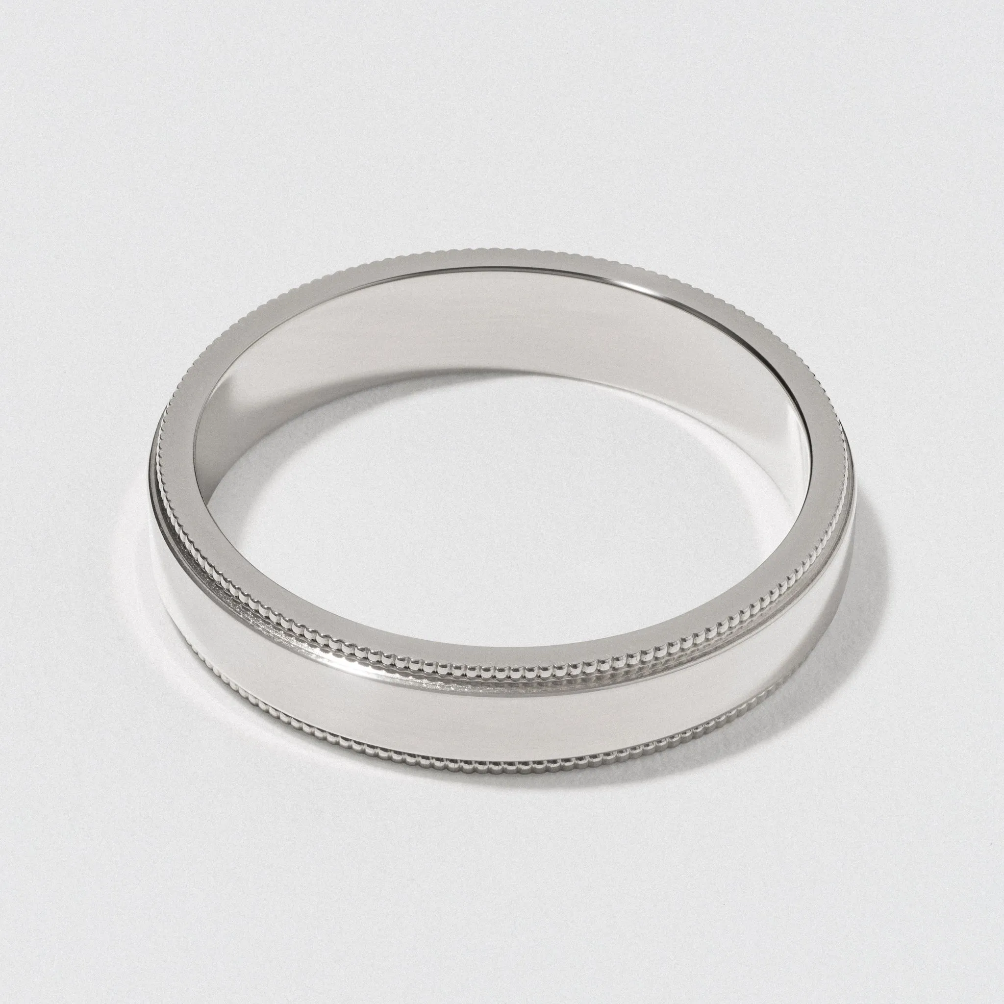 Polished Platinum Flat Milgrain Wedding Band 4mm