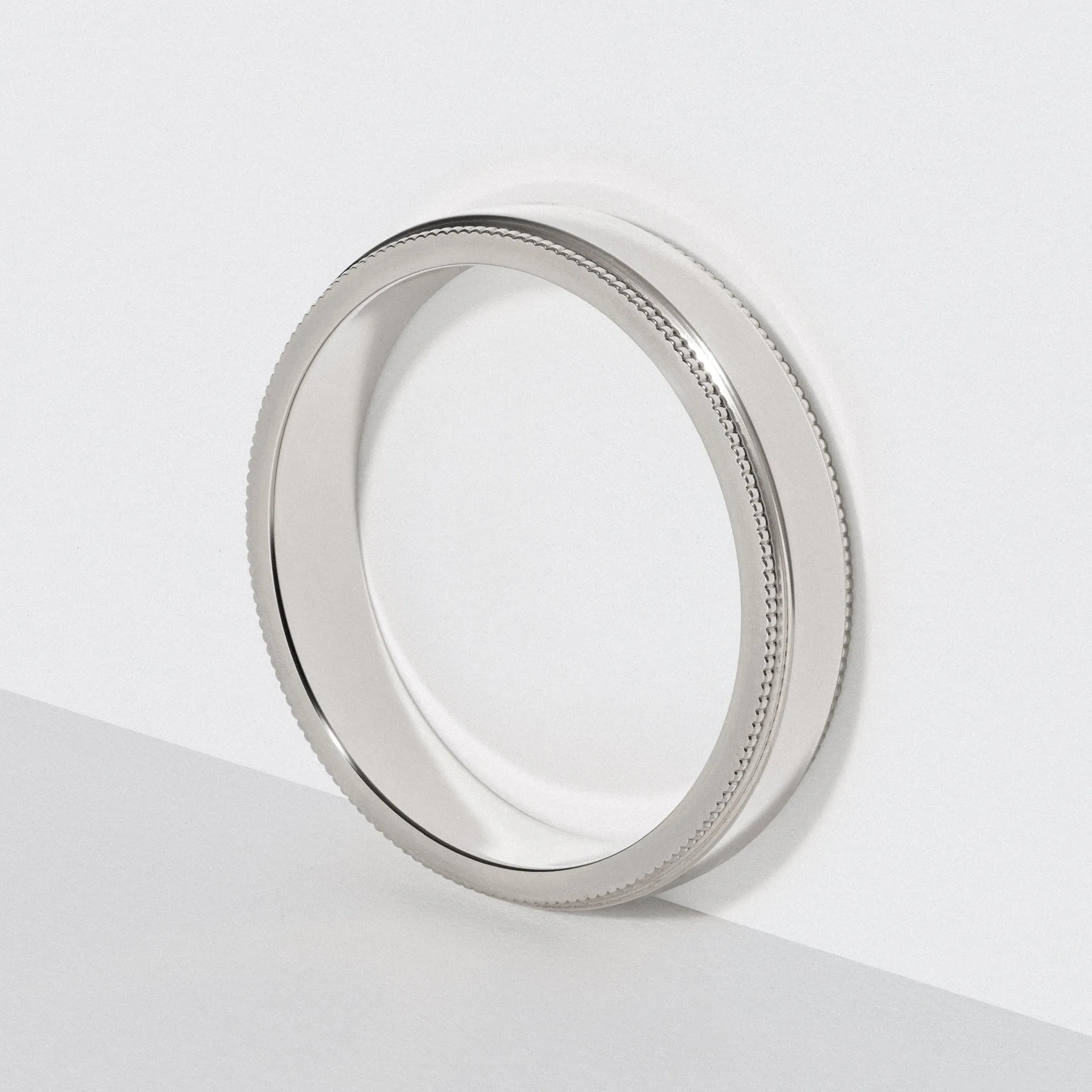 Polished Platinum Flat Milgrain Wedding Band 4mm