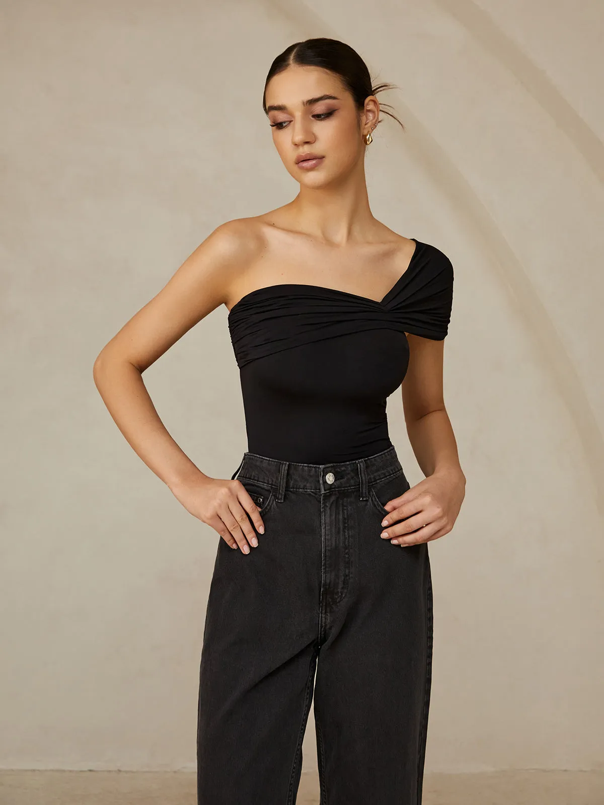 Pleated One Shoulder T-Shirt