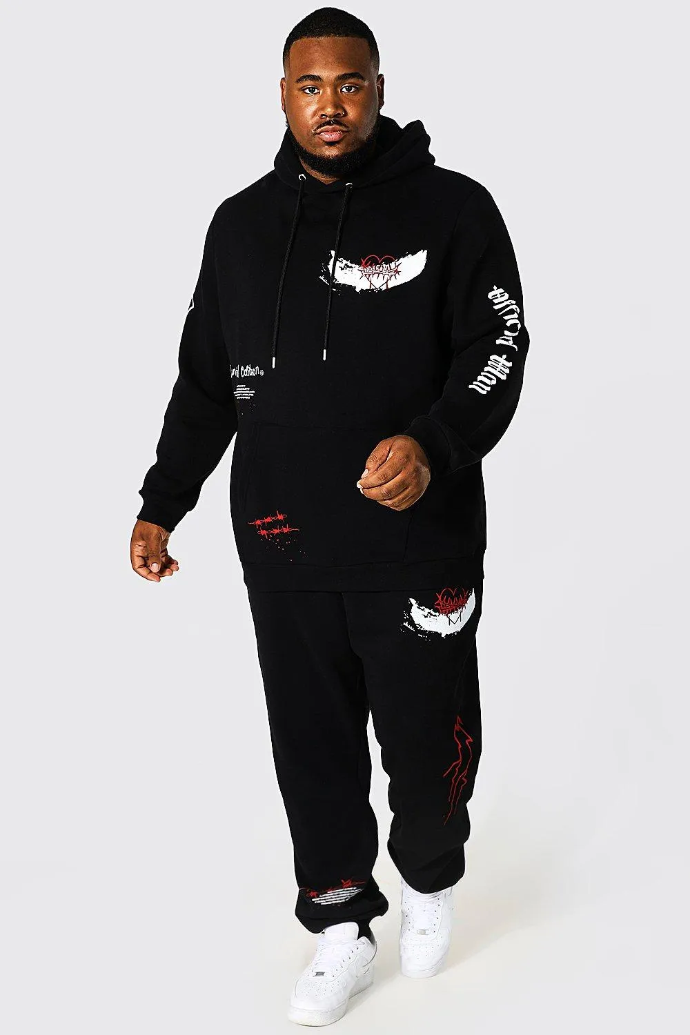 Plus Limited Graffiti Hooded Tracksuit | boohooMAN UK