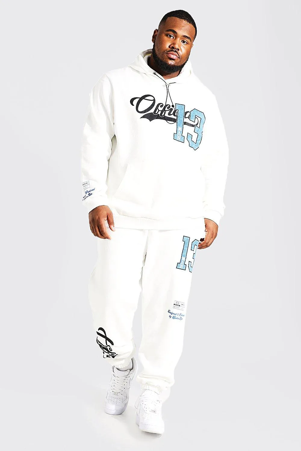 Plus Official Varsity Applique Tracksuit | boohooMAN UK