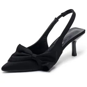 Pointed Toe Kitten Heels Sandals with Bowknot - Women's Slingback Closed Toe Heeled Shoes