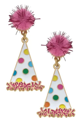 Rainbow Multi Enamel Earrings in Polka Dotted Party Hat