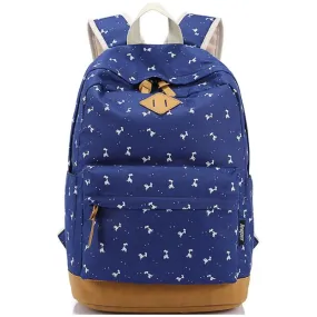 Printed Canvas School Backpack with Deer Design for Girls