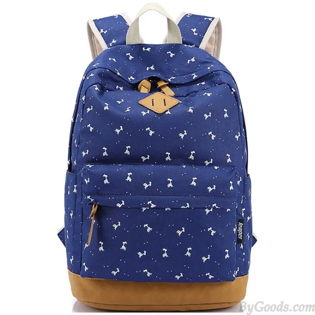 Printed Canvas School Backpack with Deer Design for Girls