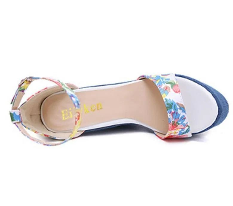 Printed Wedge Sandal Shoes