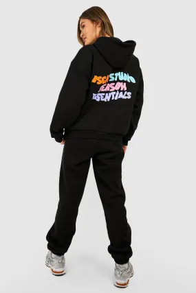 Puff Print Slogan Hooded Tracksuit