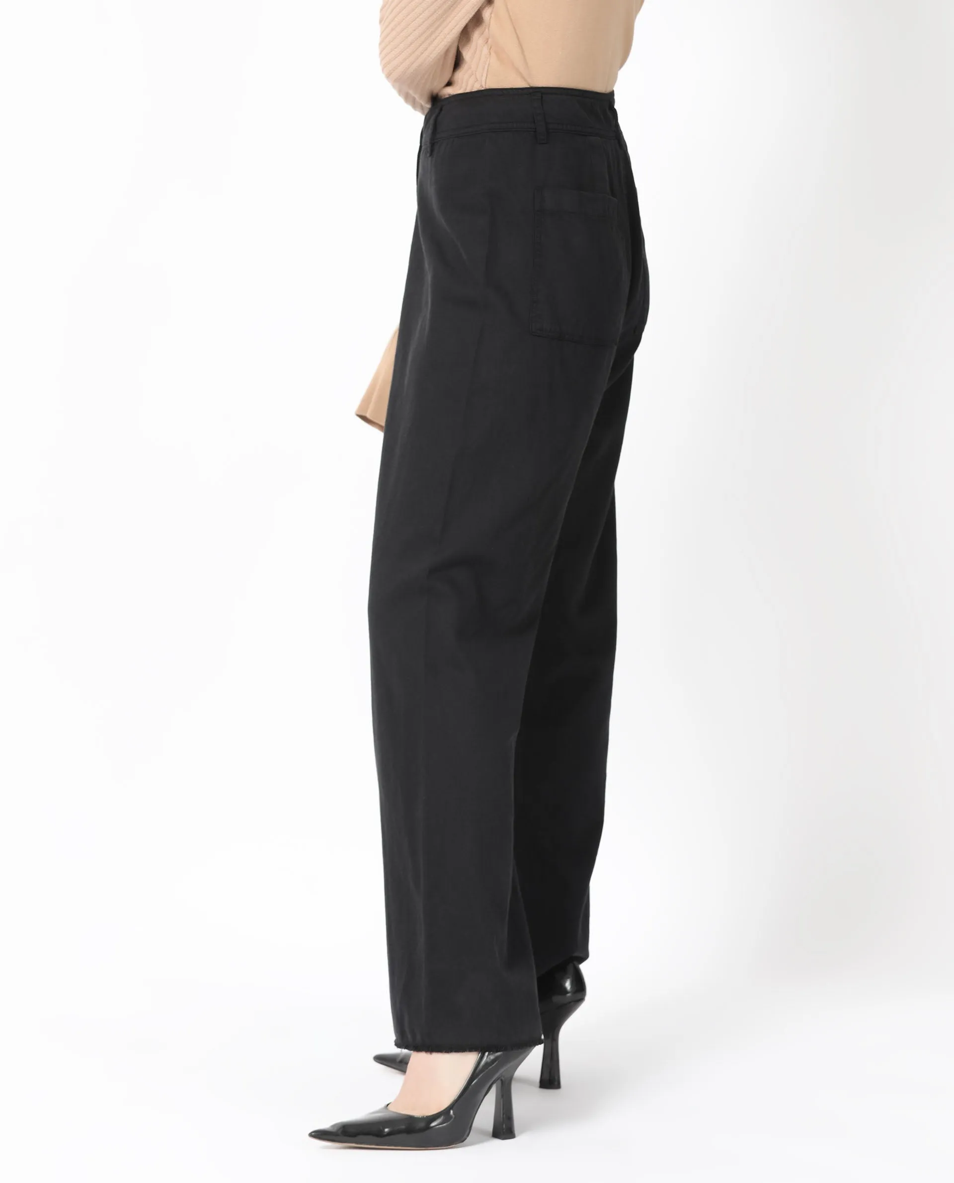 Rareism Women Genia Black Cotton Blend Fabric Regular Fit High Rise Solid Ankle Length Trousers