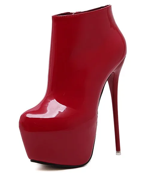 Red Glossy Patent Stiletto High Heel Platform Ankle Boots