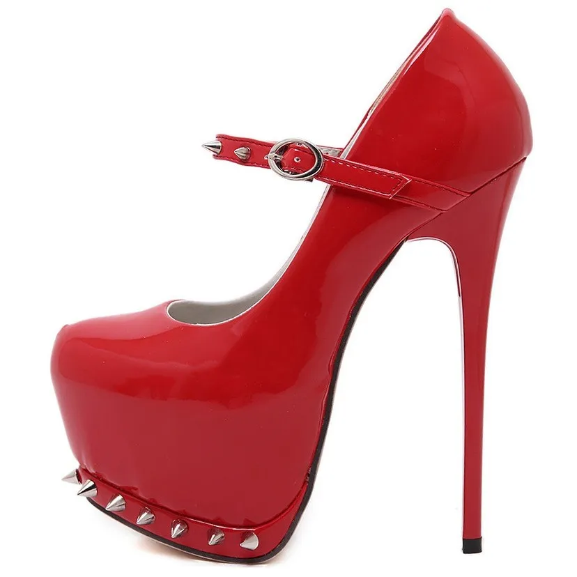 Red Patent Mary Jane Platforms Punk Rock High Heels Stiletto