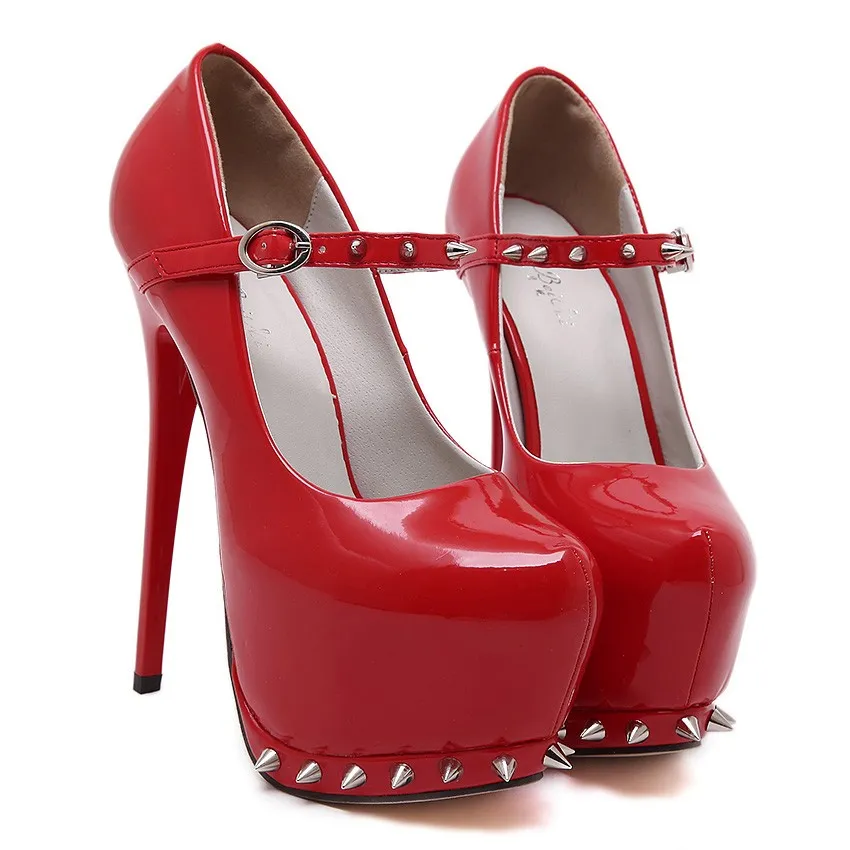 Red Patent Mary Jane Platforms Punk Rock High Heels Stiletto