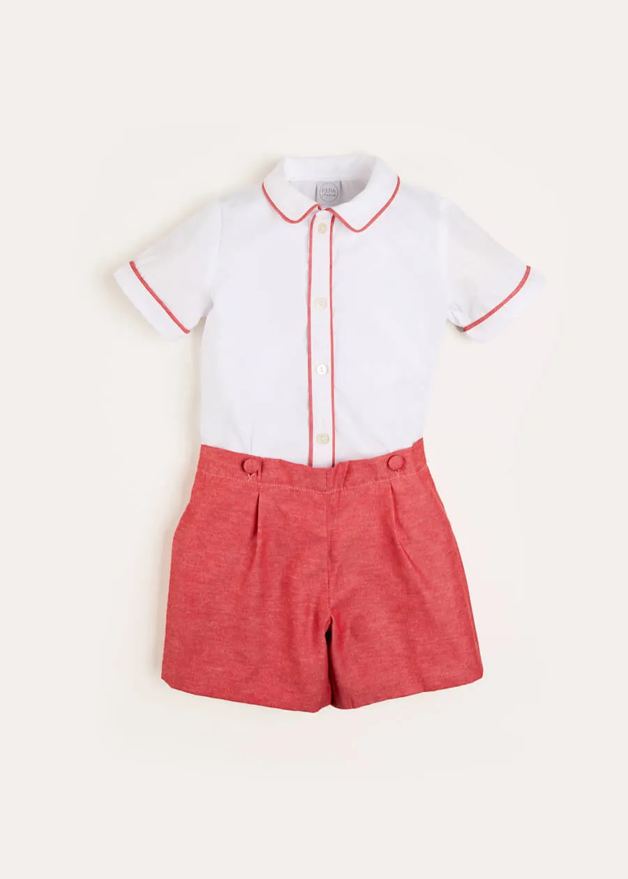 Red Peter Pan Collar Short Sleeve Two Piece Set for Kids (12 months to 6 years)