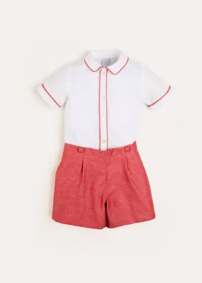 Red Peter Pan Collar Short Sleeve Two Piece Set for Kids (12 months to 6 years)