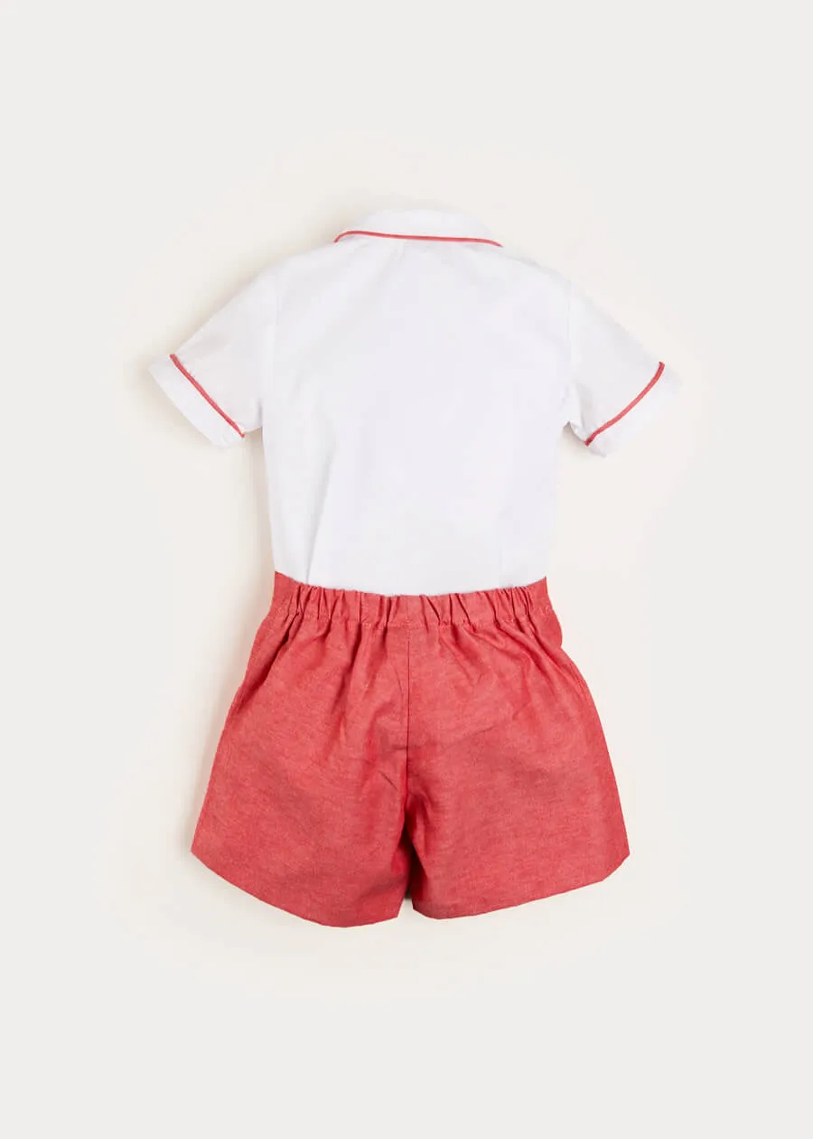 Red Peter Pan Collar Short Sleeve Two Piece Set for Kids (12 months to 6 years)