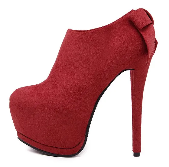 Red Suede Ankle Stiletto High Heel Platform Boots