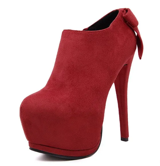 Red Suede Ankle Stiletto High Heel Platform Boots