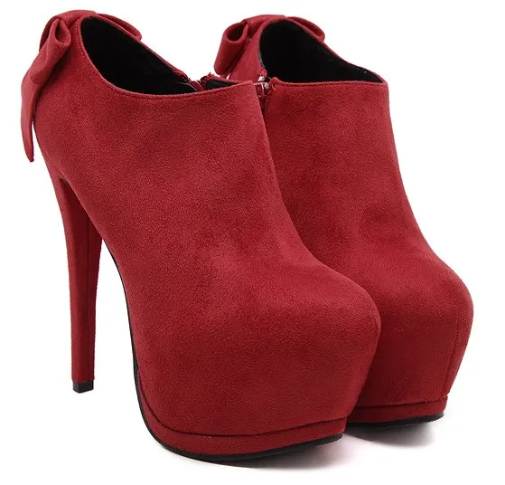 Red Suede Ankle Stiletto High Heel Platform Boots