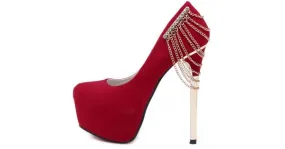 Red Suede Gold Stiletto High Heels