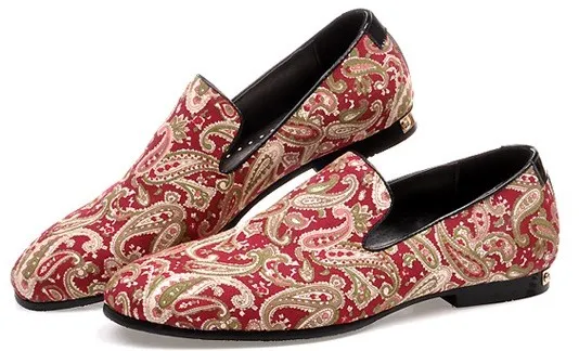 Men's Red Vintage Paisley Oxfords Loafers Dress Shoes Flats