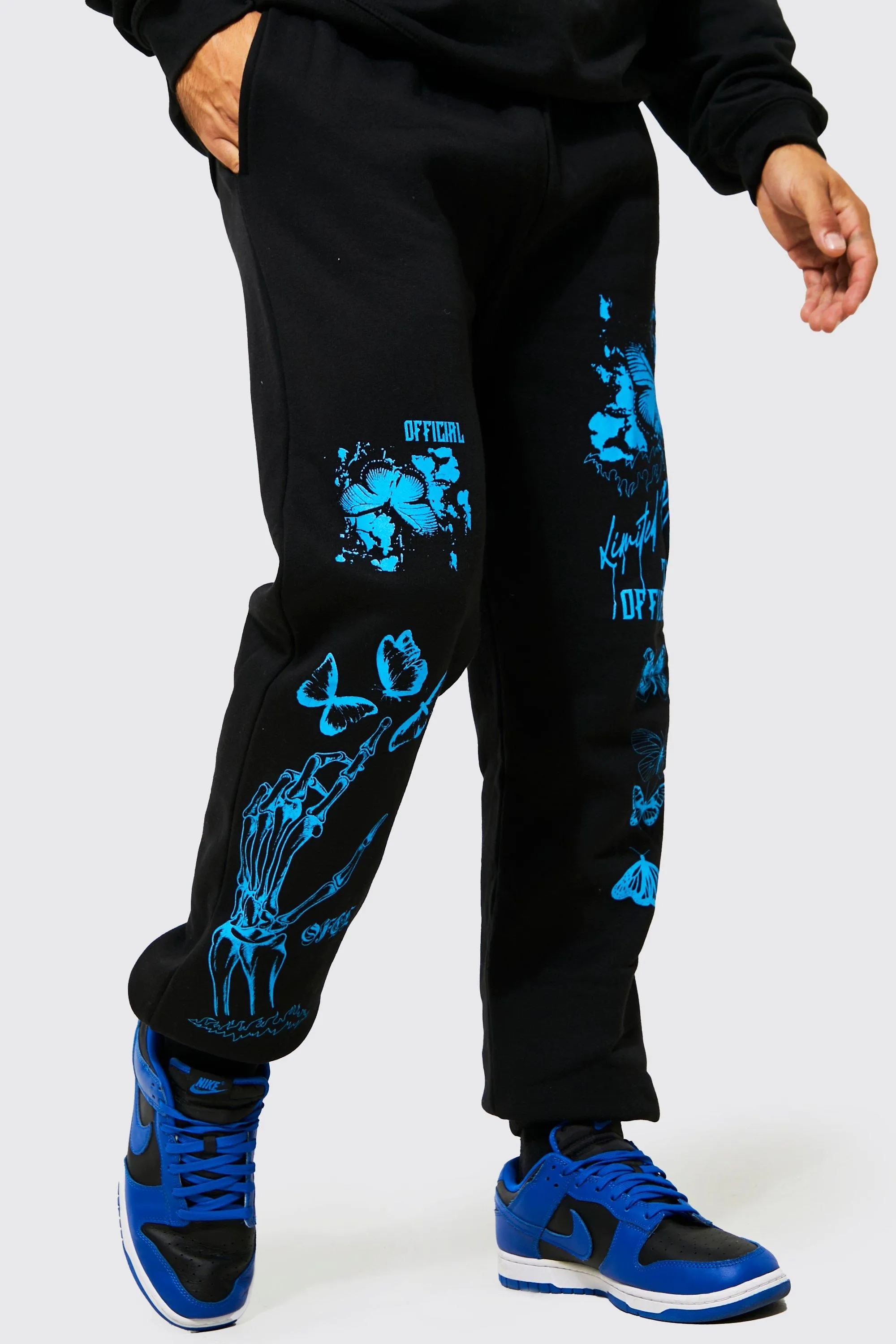 Regular Fit Butterfly Graphic Joggers | boohooMAN UK