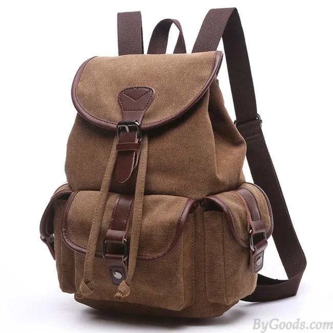 Retro Canvas Travel Backpack with Drawstring Flap and Metal Lock