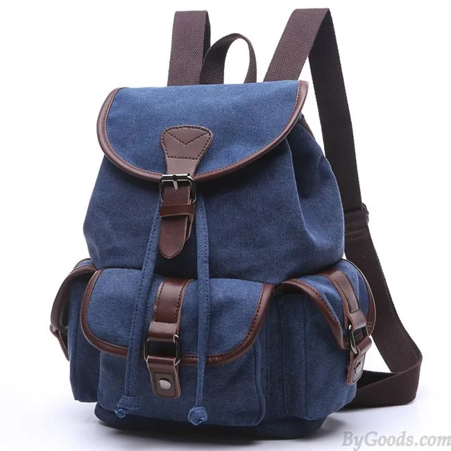 Retro Canvas Travel Backpack with Drawstring Flap and Metal Lock