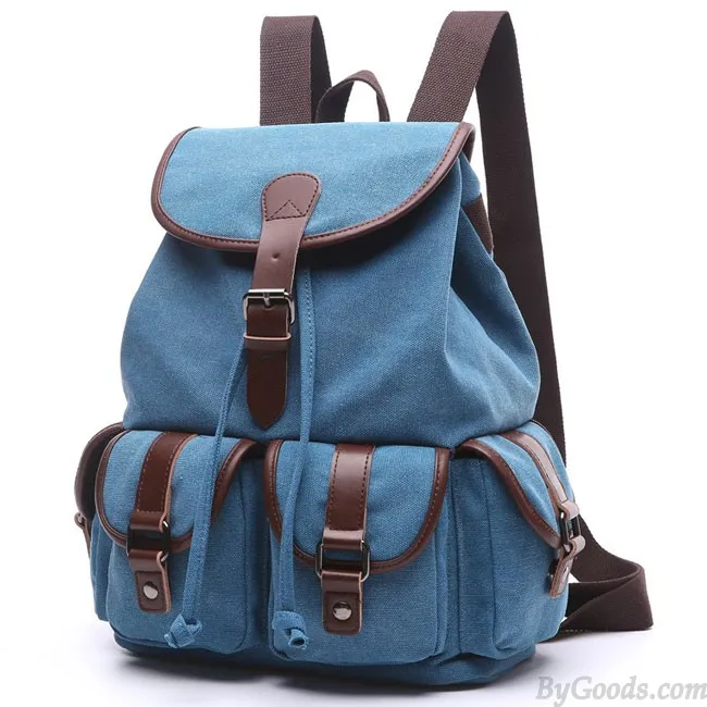 Retro Canvas Travel Backpack with Drawstring Flap and Metal Lock