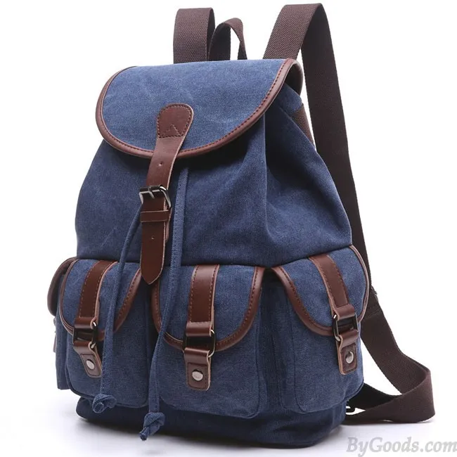 Retro Canvas Travel Backpack with Drawstring Flap and Metal Lock