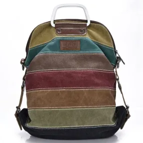 Retro Splicing Colorful Striped Canvas Backpack School Shoulder Bag Handbag Multifunctional Backpacks