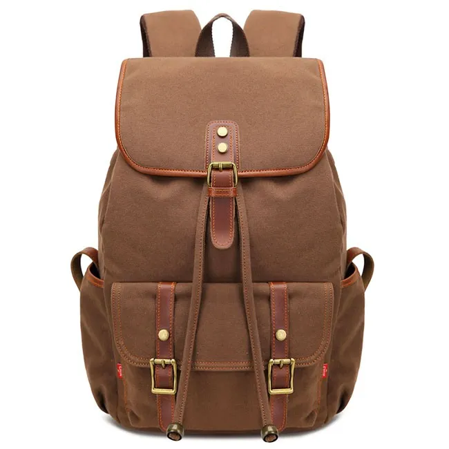 Retro Splicing Rivets Drawstring Rucksack Travelling Large Capacity Outdoor Canvas Backpacks